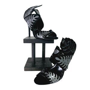 J. Renee Anhelina Women's Black Silver Open Toe Stiletto High End Grecian Design